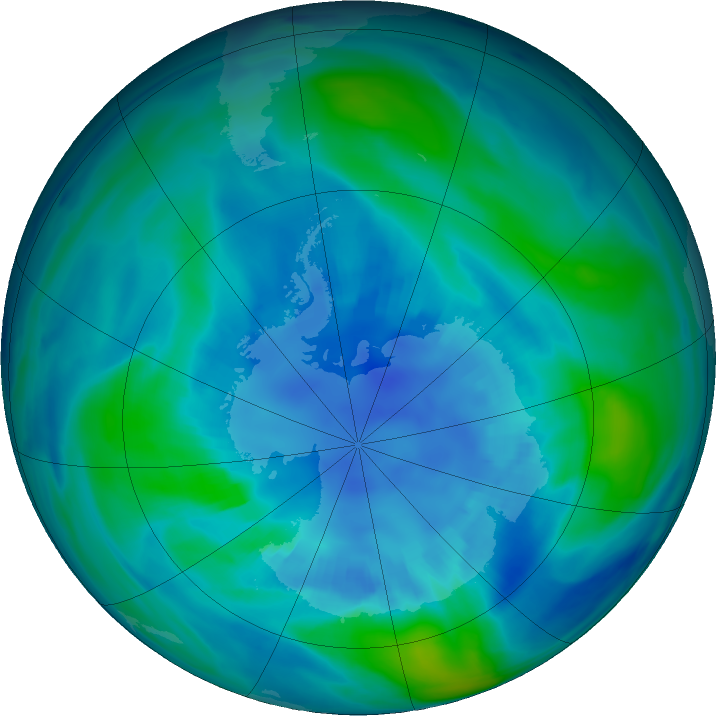 Antarctic ozone map for 13 April 2023
